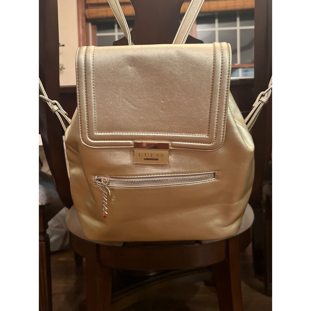 Guess Los Angeles Backpack Purse Gold  Adjustable Straps Chain Handle Snap Close